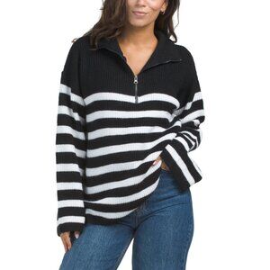SUGAR LIPS Black/White Coastal Striped Half Zip Sweater